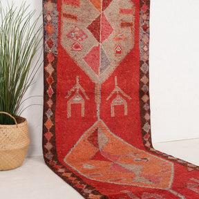 Red and Beige Runner Wool Rug