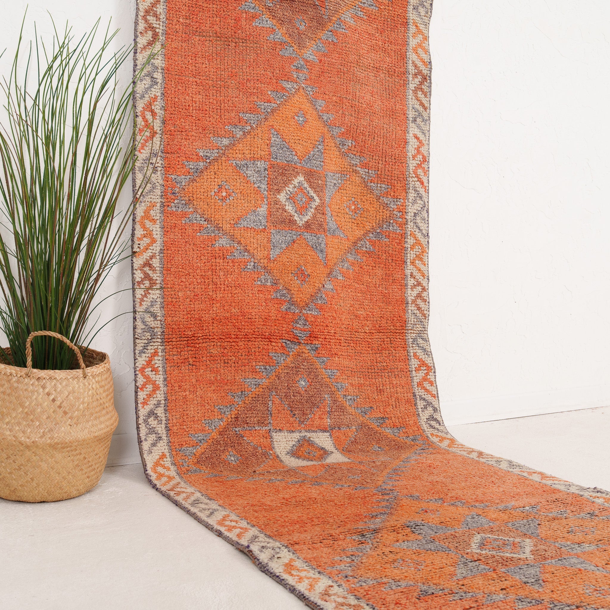 Orange and Gray Runner Wool Rug