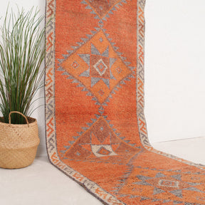 Orange and Gray Runner Wool Rug