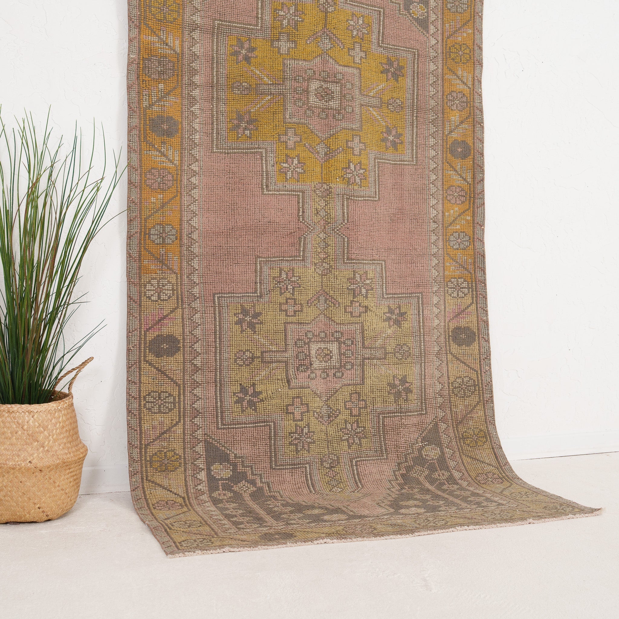 Gold and Pink Area Wool Rug