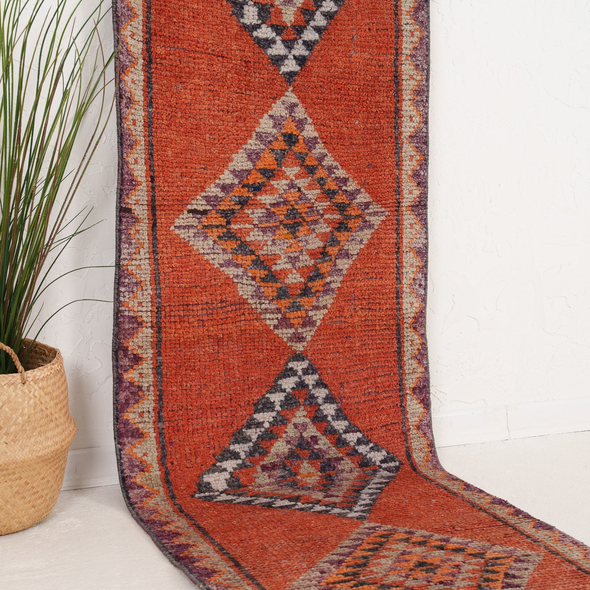Orange and Gray Runner Wool Rug
