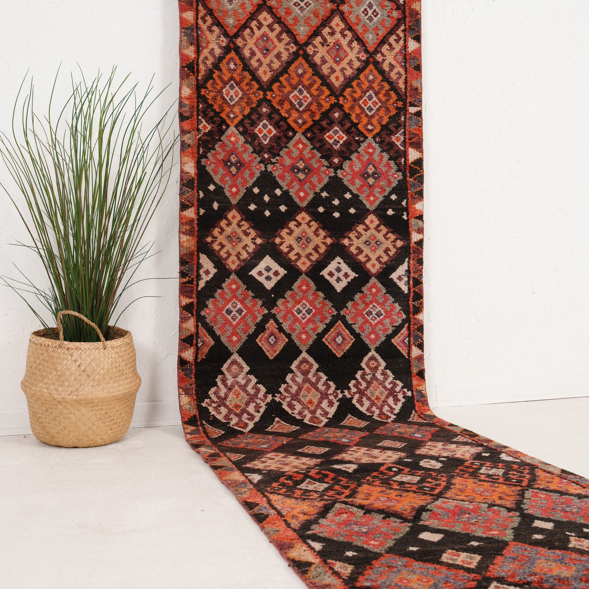 Brown and Red Runner Wool Rug