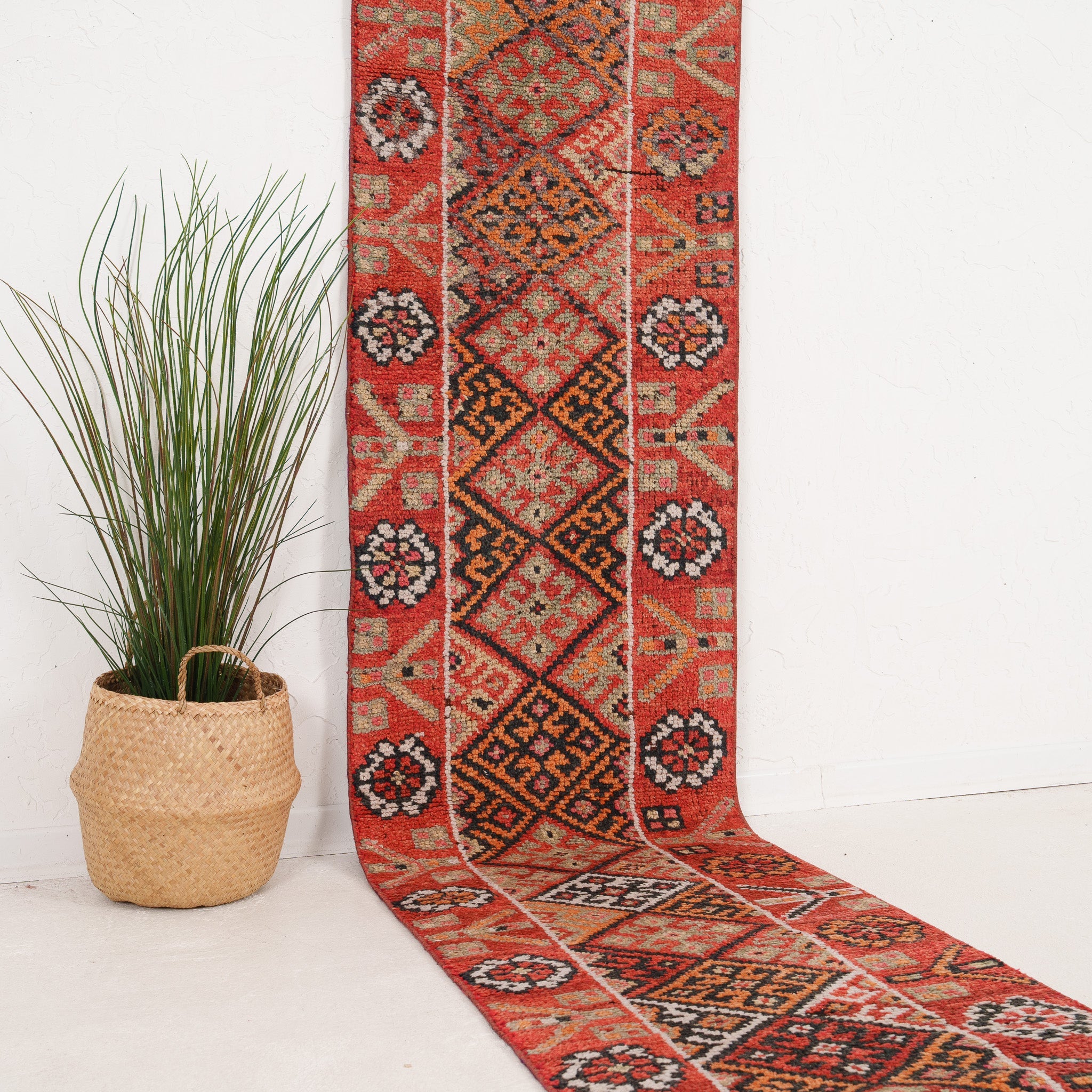 Red and Gold Runner Wool Rug