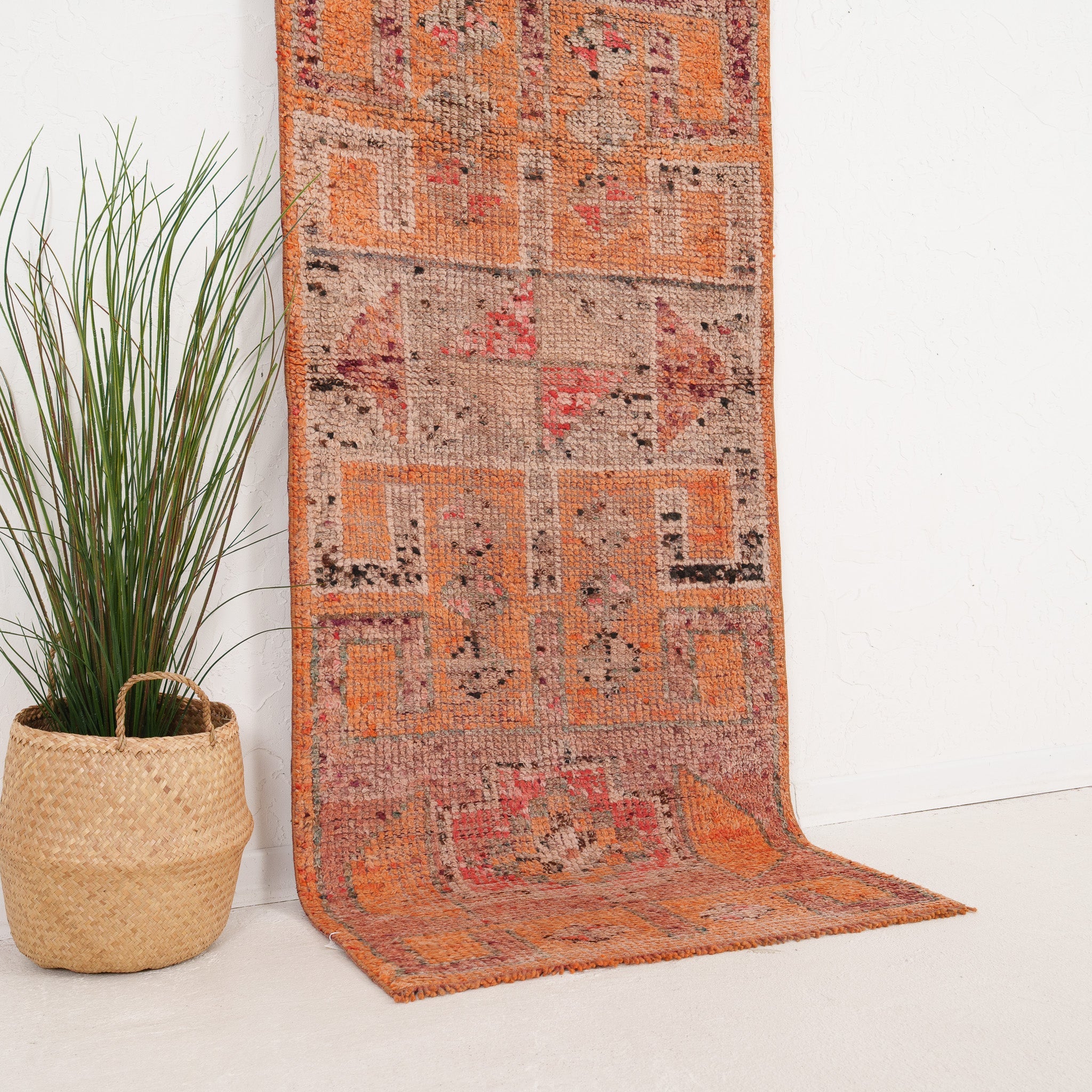 Orange and Beige Runner Wool Rug