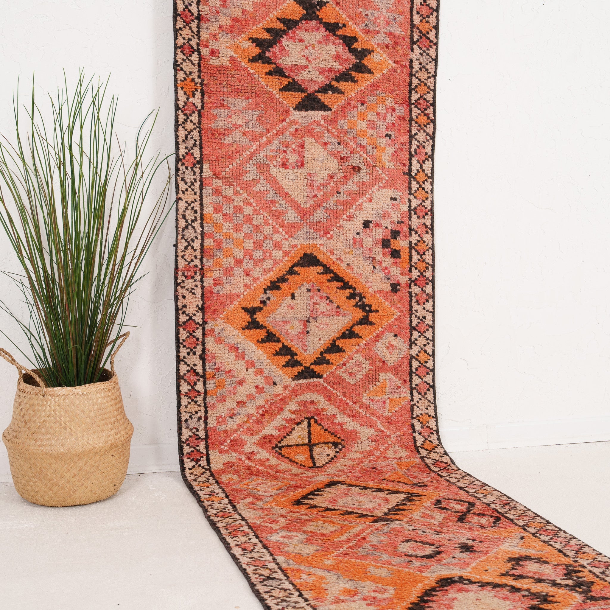 Pink and Orange Runner Wool Rug