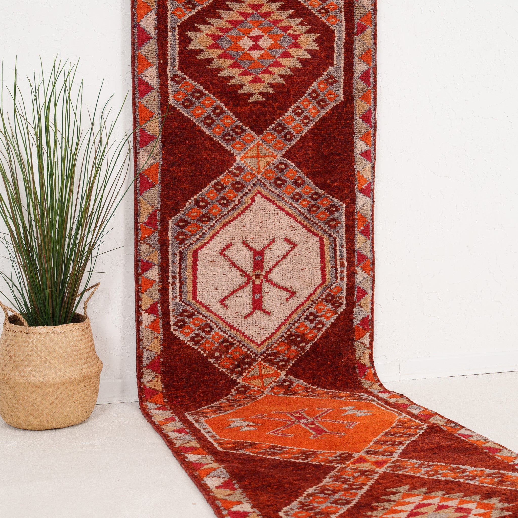Brown and Orange Runner Wool Rug