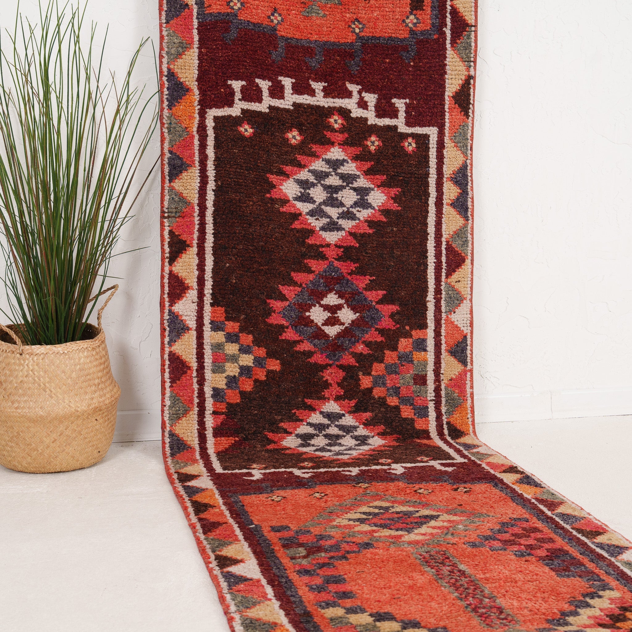 Red and Brown Runner Wool Rug