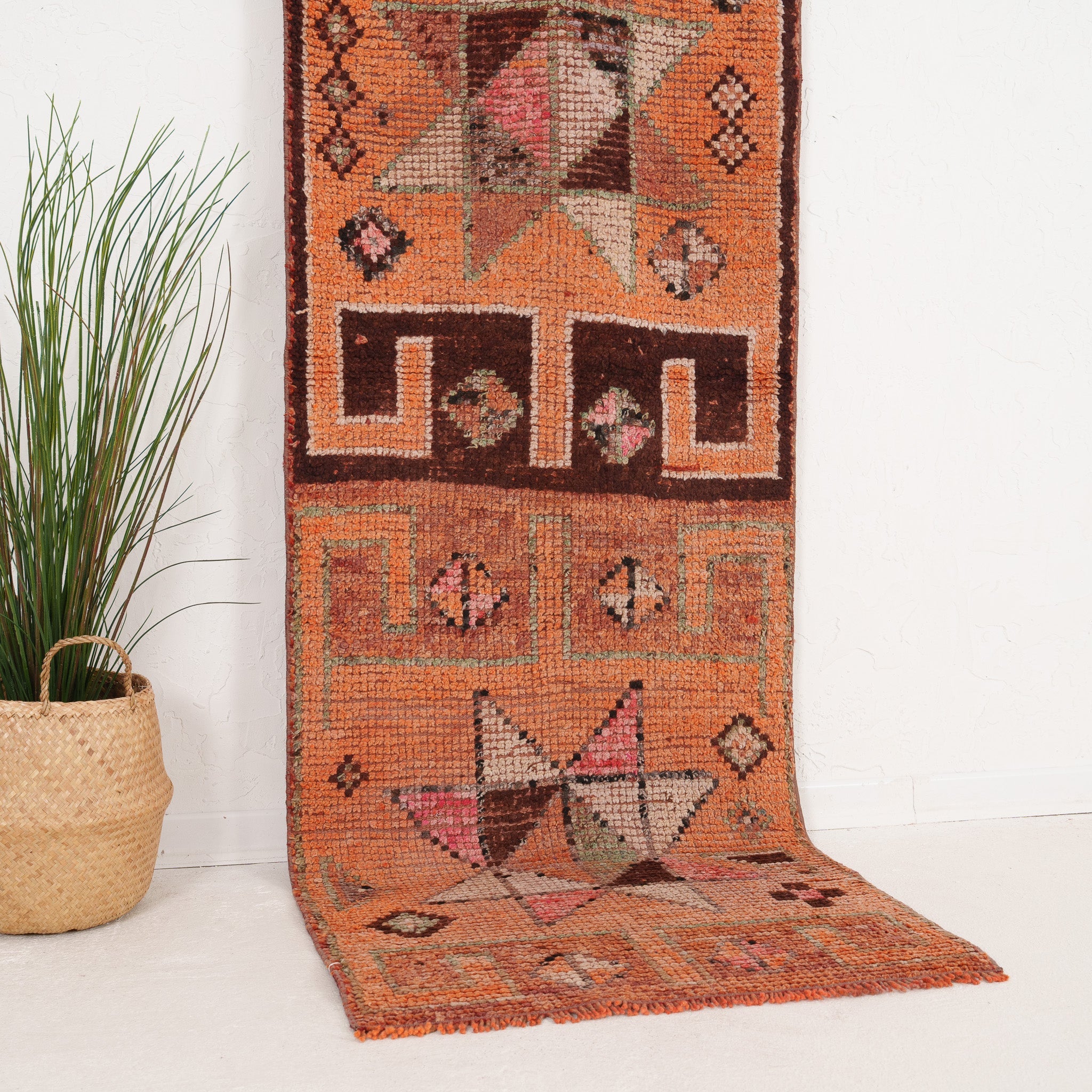 Orange and Brown Runner Wool Rug