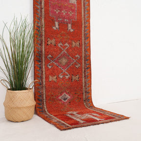 Red and Beige Runner Wool Rug