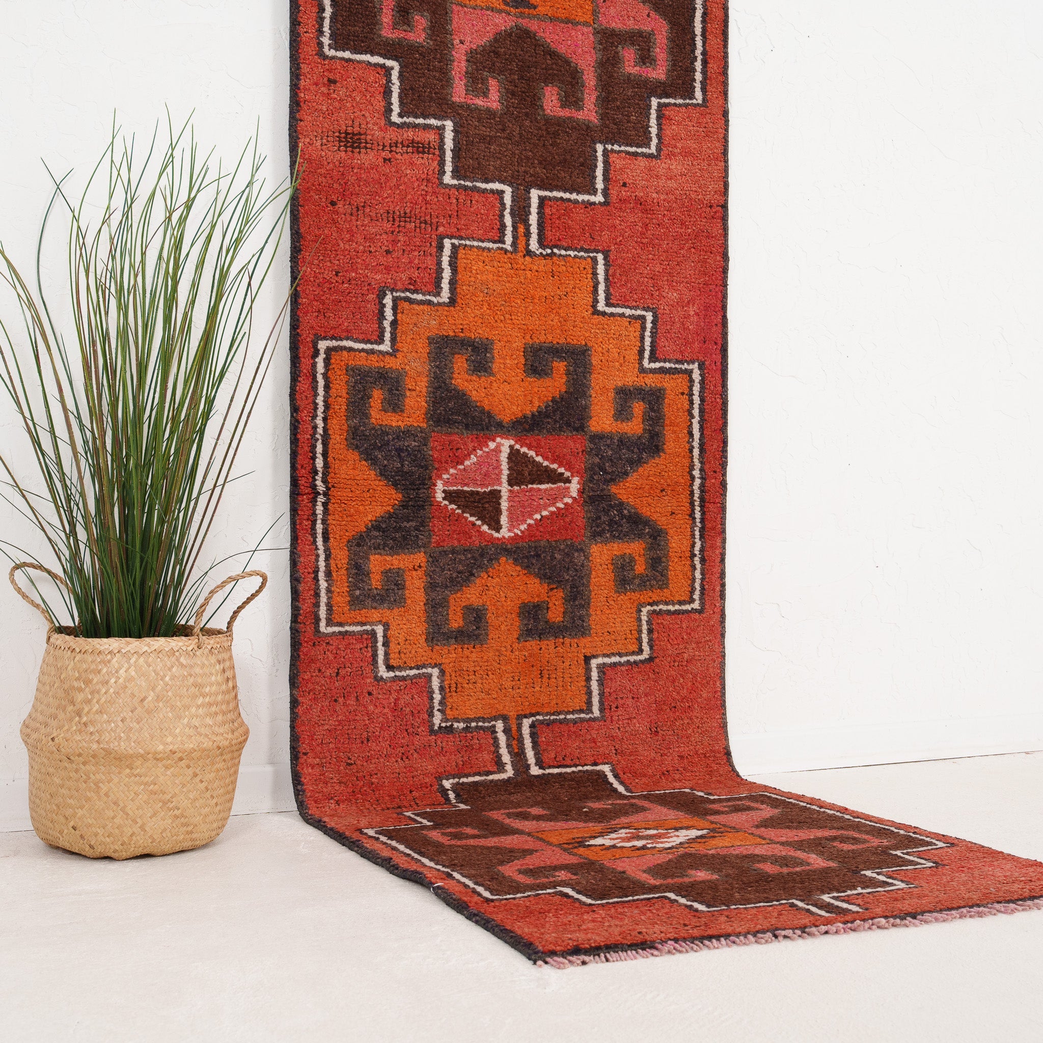 Red and Brown Runner Wool Rug