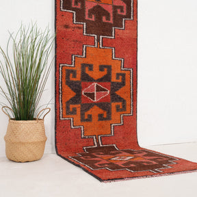 Red and Brown Runner Wool Rug