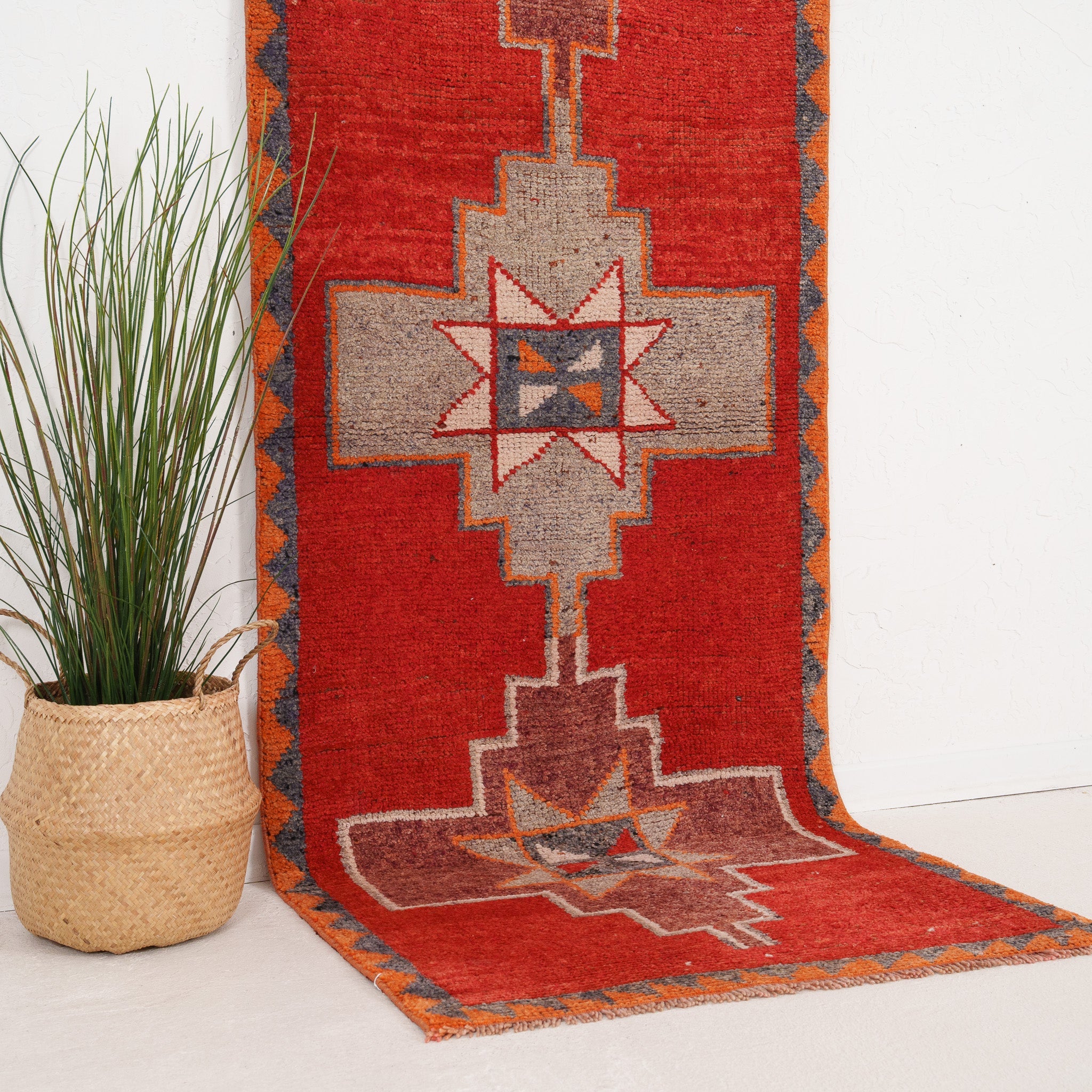 Red and Gray Runner Wool Rug