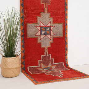 Red and Gray Runner Wool Rug