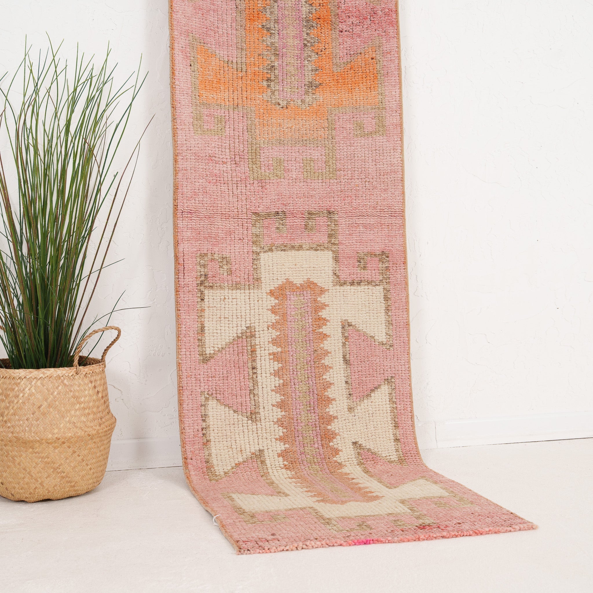 Pink and Orange Runner Wool Rug