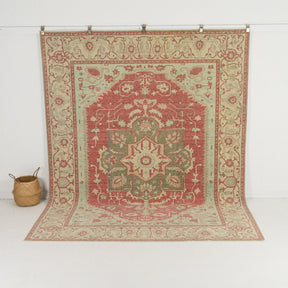 Handmade 8x10 area rug in red, ideal for a cozy living room, bedroom, dining room, office