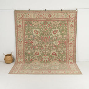 Handmade 8x10 area rug in green, ideal for a cozy living room, bedroom, dining room, office