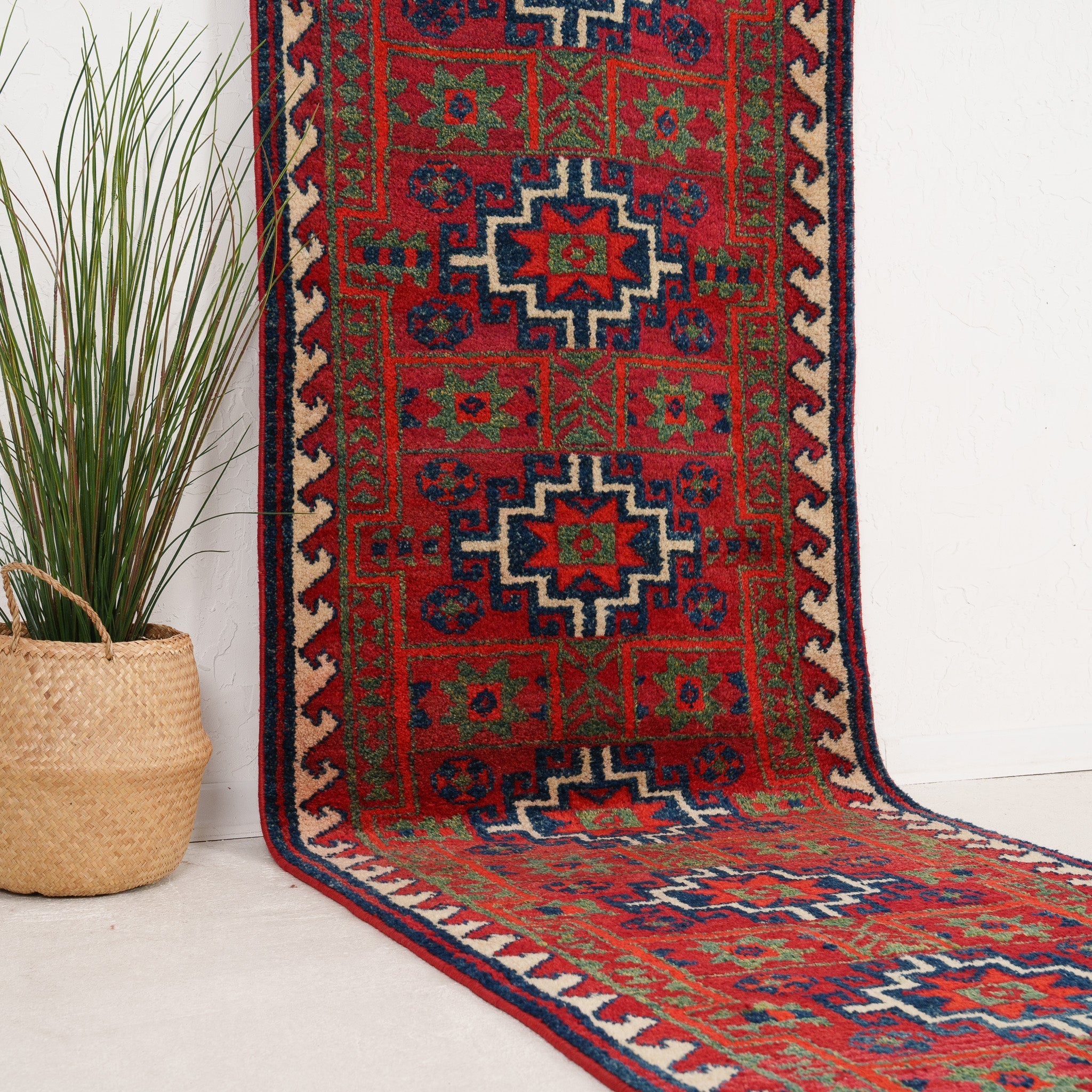 Red and Blue Runner Wool Rug