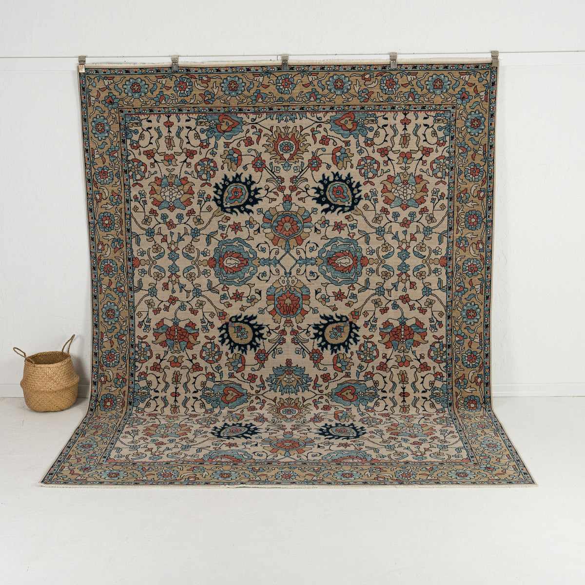 Handmade 8x10 area rug in beige, ideal for a cozy living room, bedroom, dining room, office