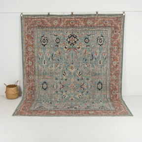 Handmade 8x10 area rug in blue, ideal for a cozy living room, bedroom, dining room, office