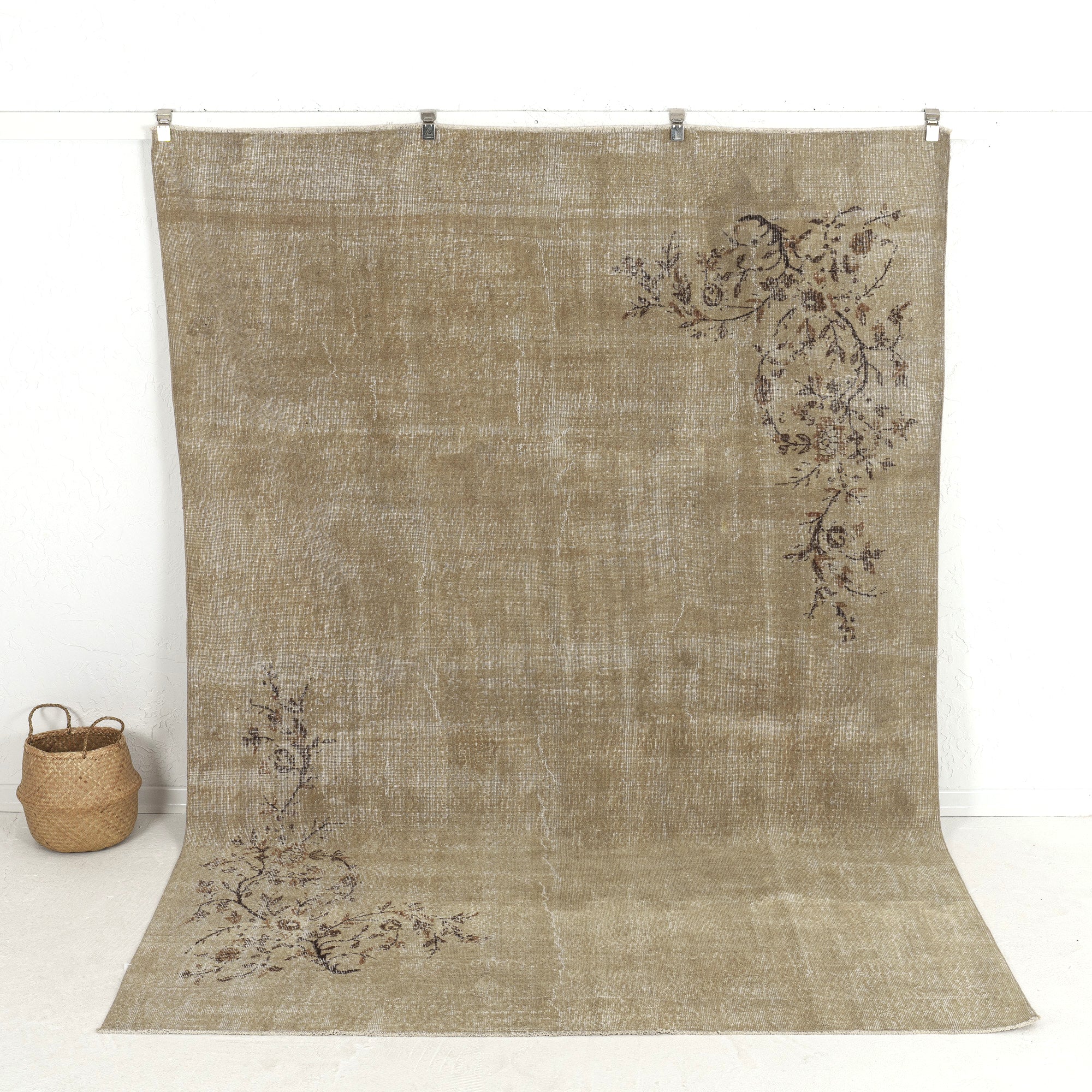 Handmade 7x10 area rug in beige, ideal for a cozy living room, bedroom, entryway, office, kitchen & dining
