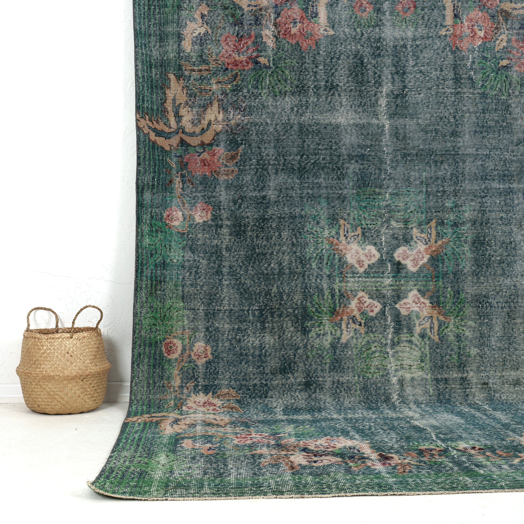 Authentic 7x10 area rug from turkish, in subtle green tones