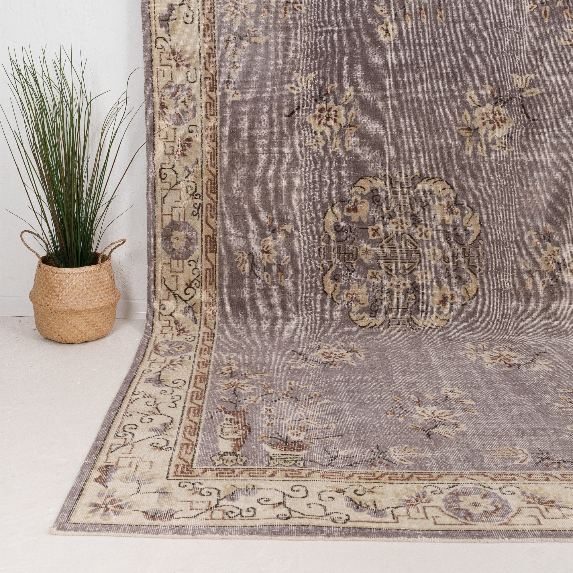 Purple and Beige Area Wool Rug