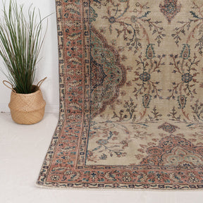 Beige and Red Area Wool Rug