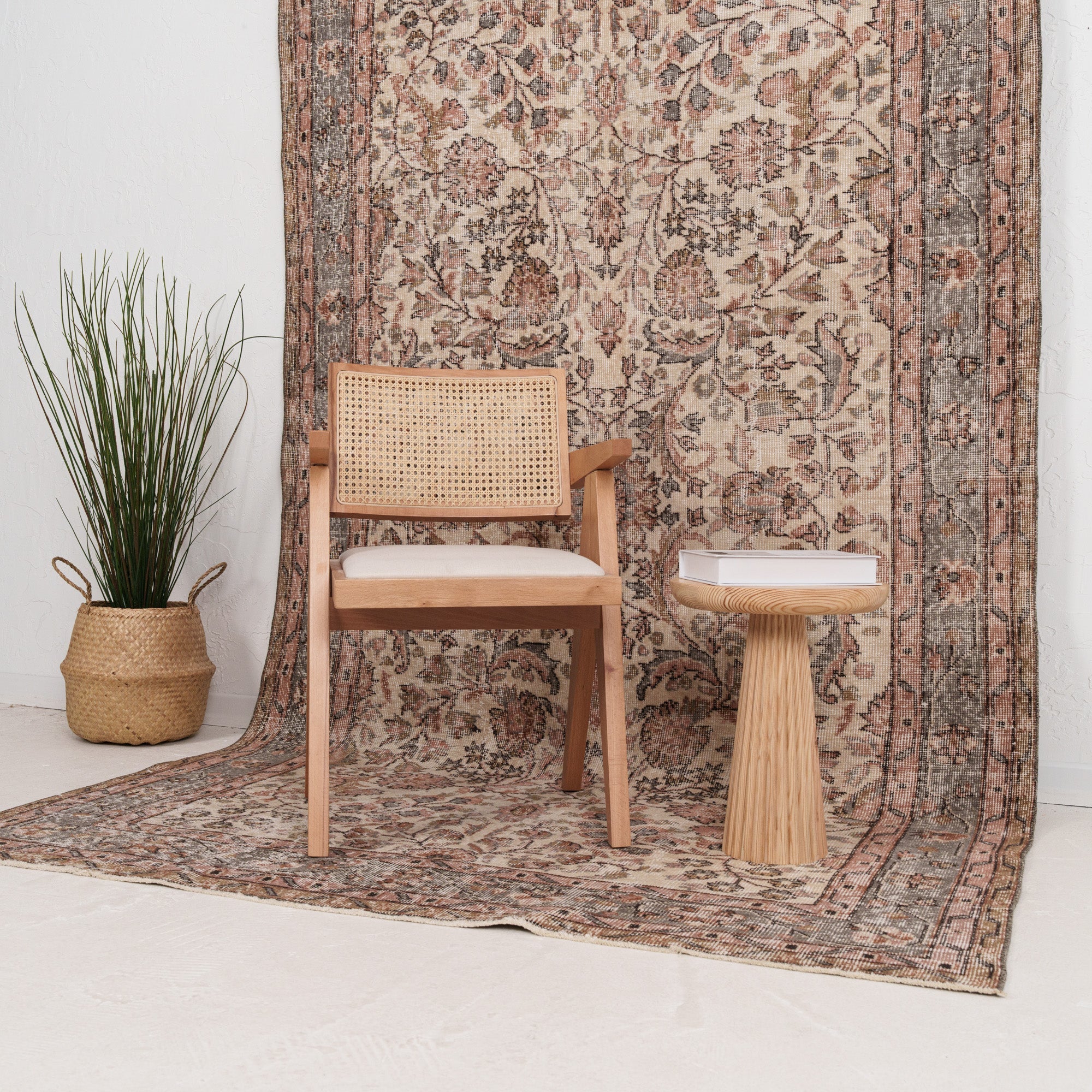 Beige and Red Area Wool Rug