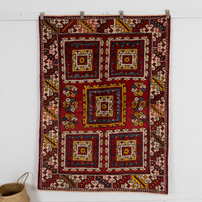 Handmade 4x6 accent rug in red, ideal for a cozy living room, bedroom, office, dining room, entryway