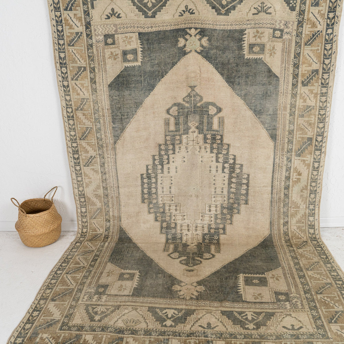 Handmade 6x10 area rug in beige, ideal for a cozy living room, bedroom, office, dining room, entryway