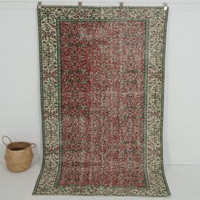 Handmade 5x8 area rug in red, ideal for a cozy entryway, hallway, living room, kitchen, bedroom