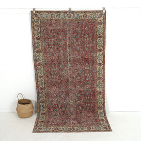 Handmade 4x8 area rug in red, ideal for a cozy living room, bedroom, entryway, office, kitchen & dining