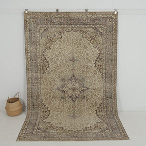 Handmade 6x9 area rug in beige, ideal for a cozy living room, bedroom, entryway, office, kitchen & dining