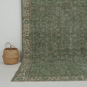 Authentic 6x10 area rug from turkish, in subtle green tones