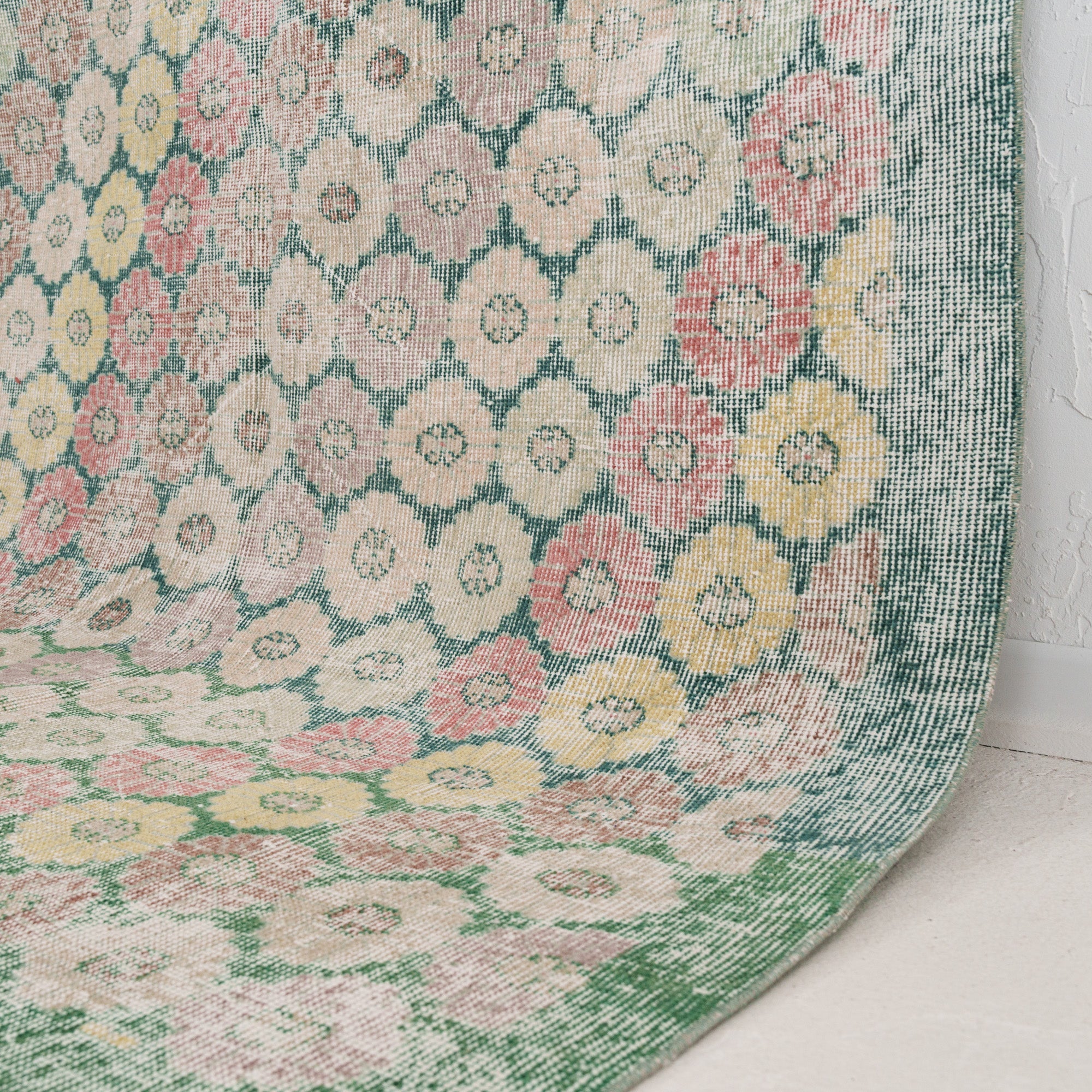 Pink and Green Area Wool Rug