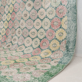 Pink and Green Area Wool Rug