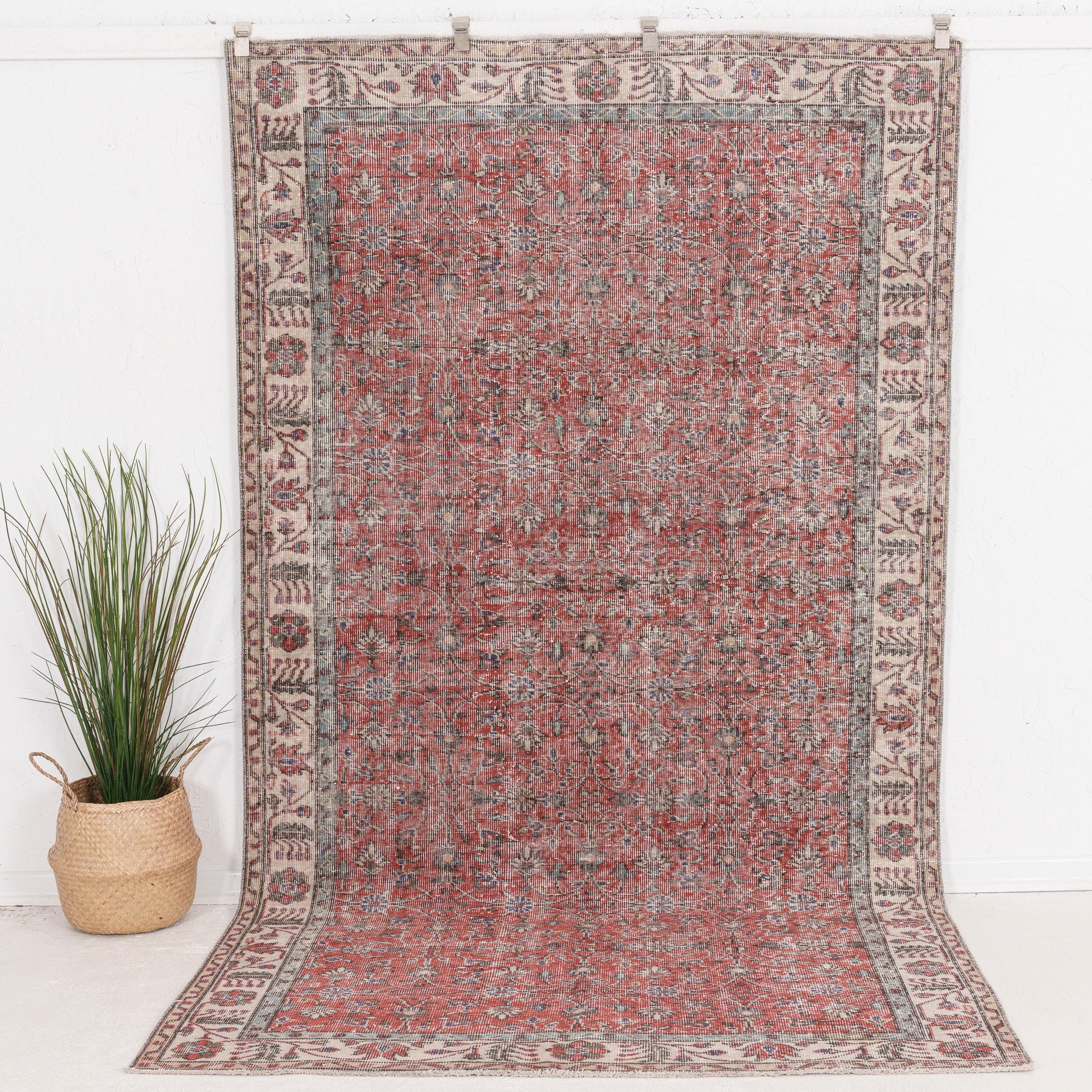 Dengiz Rug 5' x 10' - Vintage Turkish Area Rug, Red - Delina | Kuden Rugs