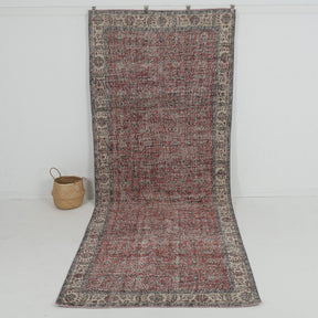 Handmade 5x13 runner rug in red, ideal for a cozy entryway, hallway, bedroom, kitchen & dining