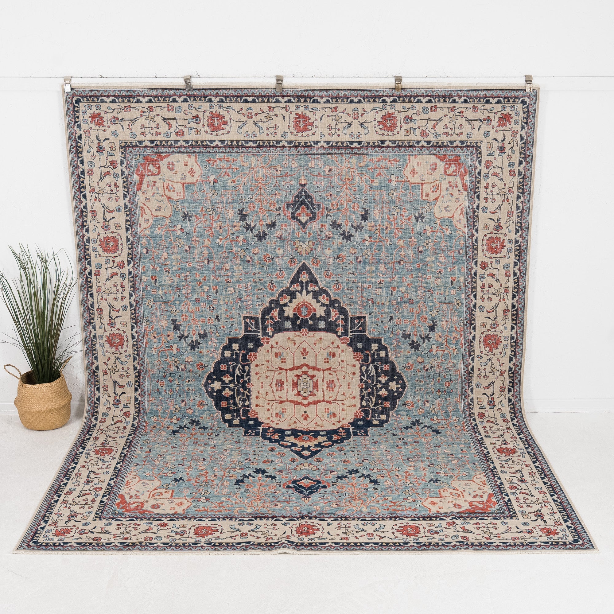 9' x 12' - Vintage Turkish Area Rug, Blue - Vionarae | Kuden Rugs