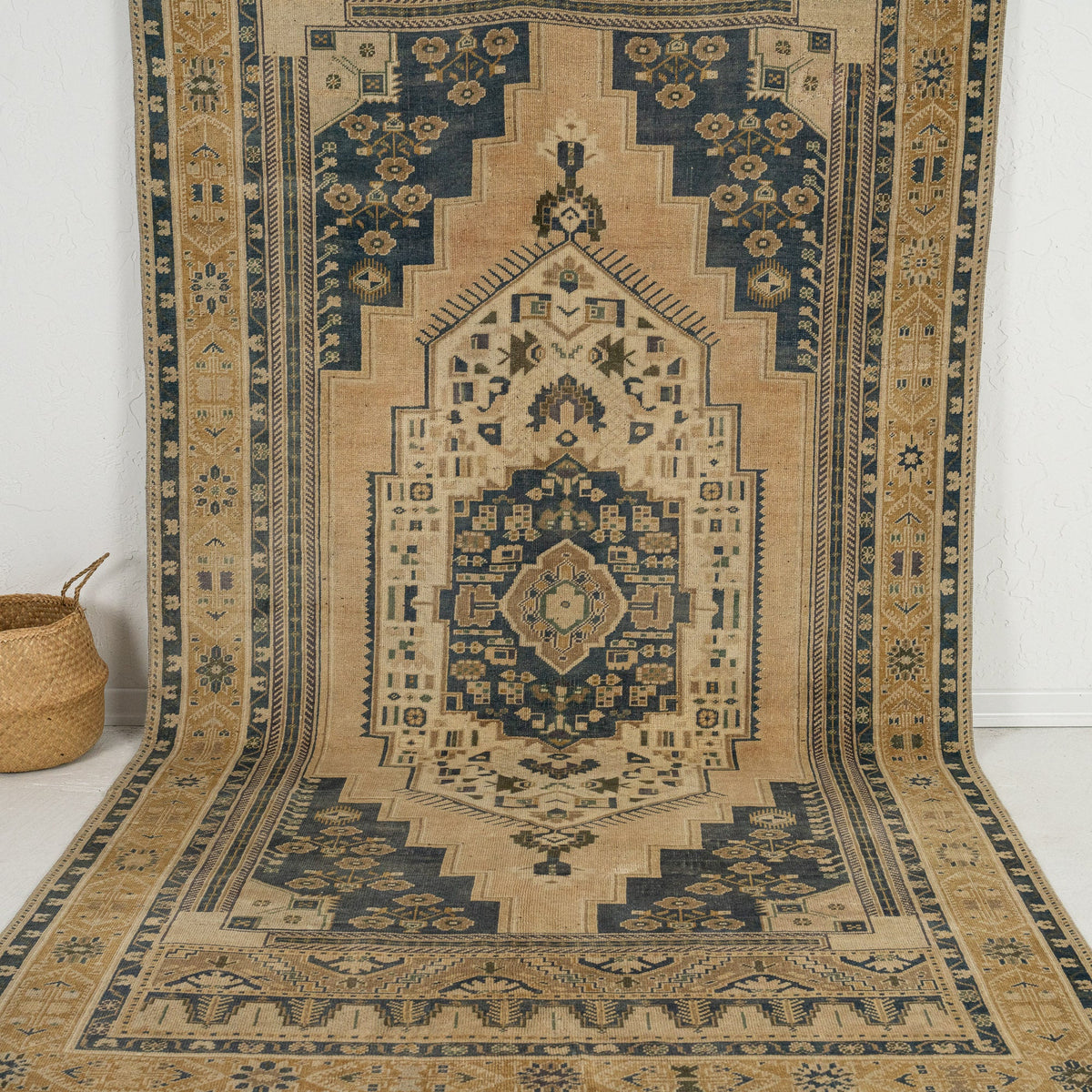 Handmade 6x11 area rug in beige, ideal for a cozy living room, dining room, bedroom, office, entryway