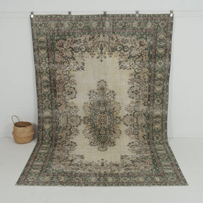 Handmade 7x11 area rug in beige, ideal for a cozy living room, bedroom, office, entryway, kitchen