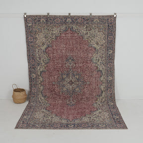 Handmade 7x11 area rug in red, ideal for a cozy living room, bedroom, office, entryway, kitchen