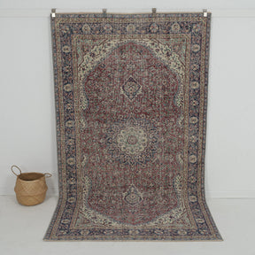 Handmade 5x9 area rug in red, ideal for a cozy entryway, hallway, living room, kitchen, bedroom