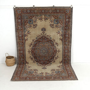 Handmade 6x10 area rug in beige, ideal for a cozy living room, bedroom, entryway, office, kitchen & dining