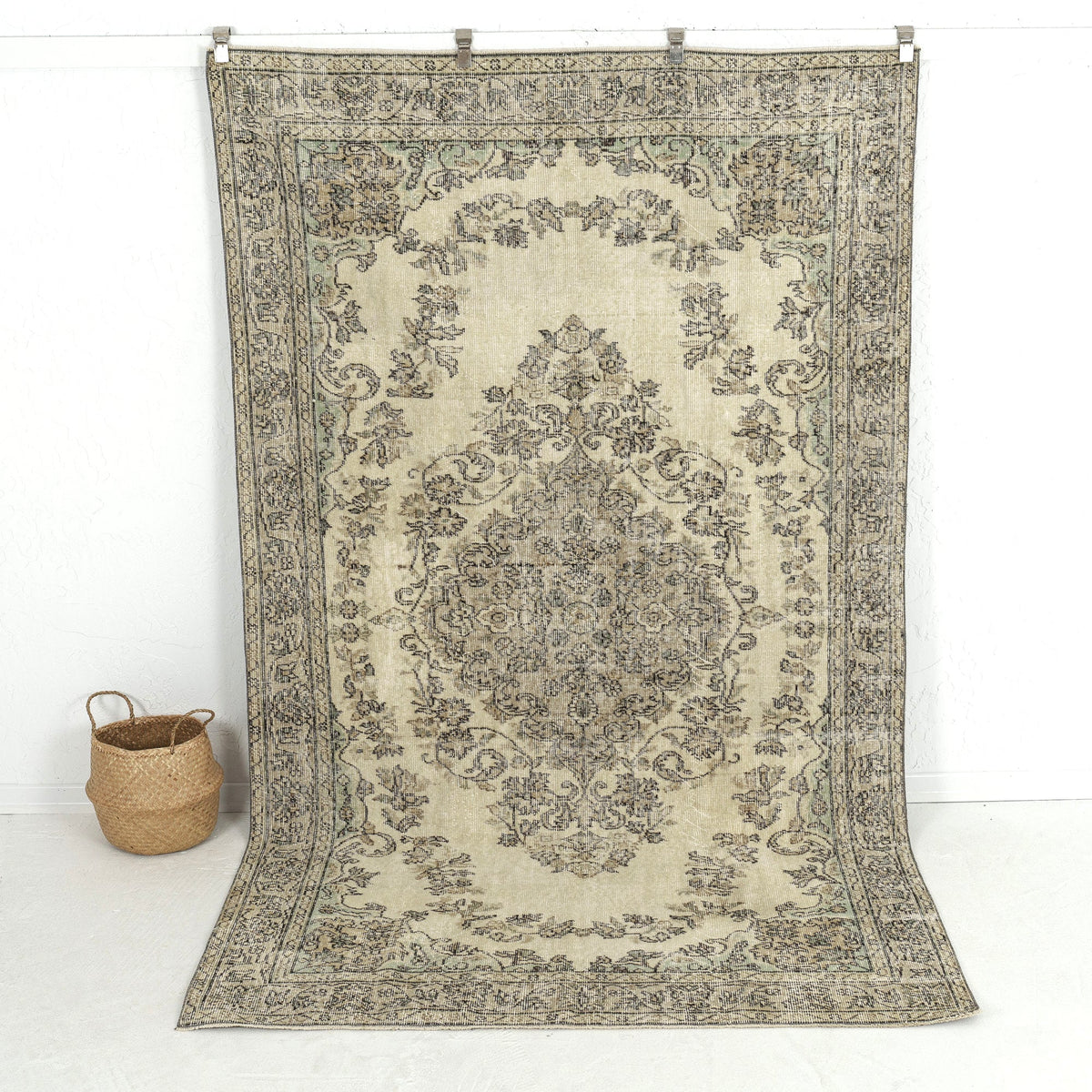 Handmade 6x9 area rug in beige, ideal for a cozy living room, bedroom, entryway, office, kitchen & dining