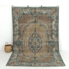 Handmade 7x10 area rug in beige, ideal for a cozy living room, bedroom, entryway, office, kitchen & dining