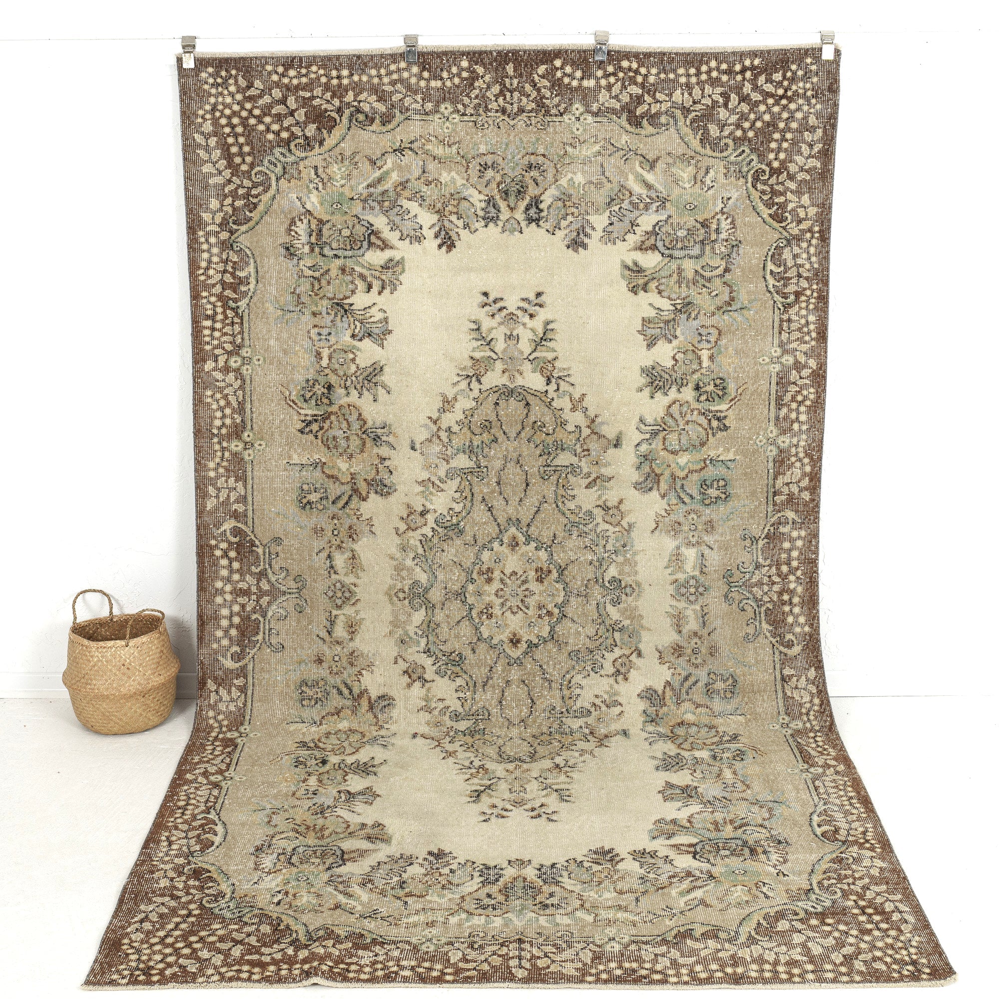 Handmade 6x11 area rug in beige, ideal for a cozy living room, bedroom, entryway, office, kitchen & dining