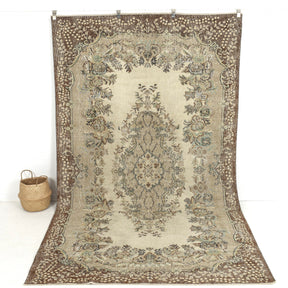 Handmade 6x11 area rug in beige, ideal for a cozy living room, bedroom, entryway, office, kitchen & dining