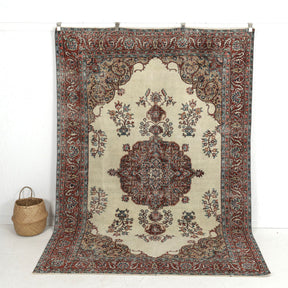 Handmade 6x9 area rug in beige, ideal for a cozy living room, bedroom, entryway, office, kitchen & dining