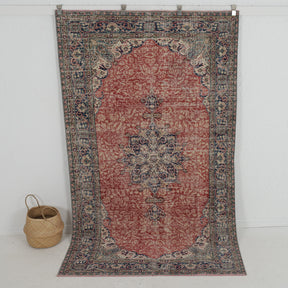 Handmade 5x8 area rug in red, ideal for a cozy living room, bedroom, entryway, office, kitchen & dining